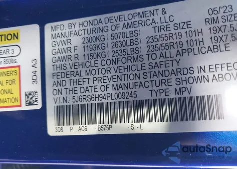 2023 Honda Cr-V Hybrid Sport Touring из США, поврежденный, VIN 5J6RS6H94PL009245